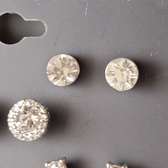 Multi-Set Earrings Clear Faux Crystal New on Card Rhinestone Dangle Hoop Studs - Picture 7 of 11